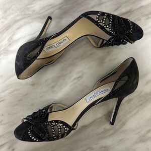 Jimmy Choo Kamba Crystal Degrade d’Orsay Black Women's Heels, Size 40